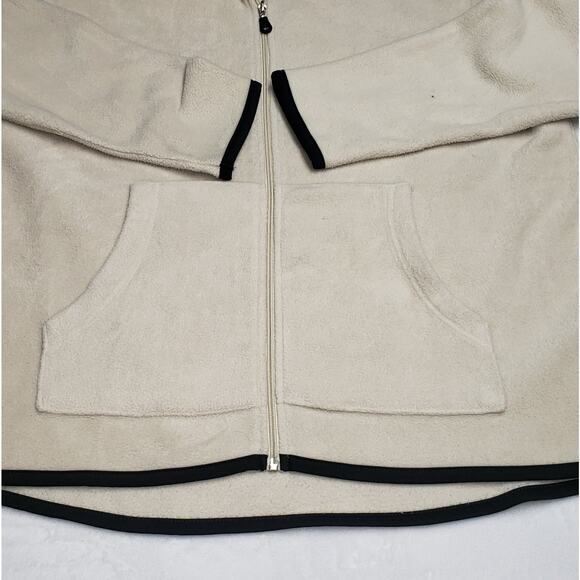 Perry Ellis Beige Fleece Hoodie Jacket L/G – Zip Up, Kangaroo Pocket, Logo - Picture 6 of 10